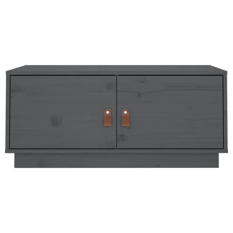Table basse avec compartiment avec portes design rustique moderne 80 x 50 x 35 cm bois massif de pin gris DEC039200