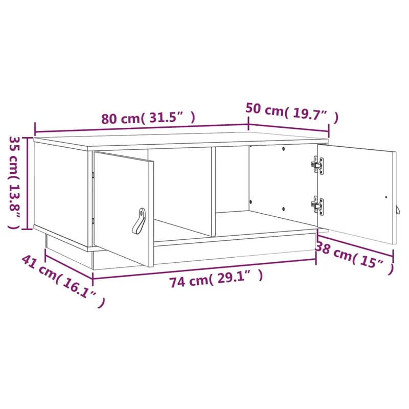 Table basse avec compartiment avec portes design rustique moderne 80 x 50 x 35 cm bois massif de pin gris DEC039200
