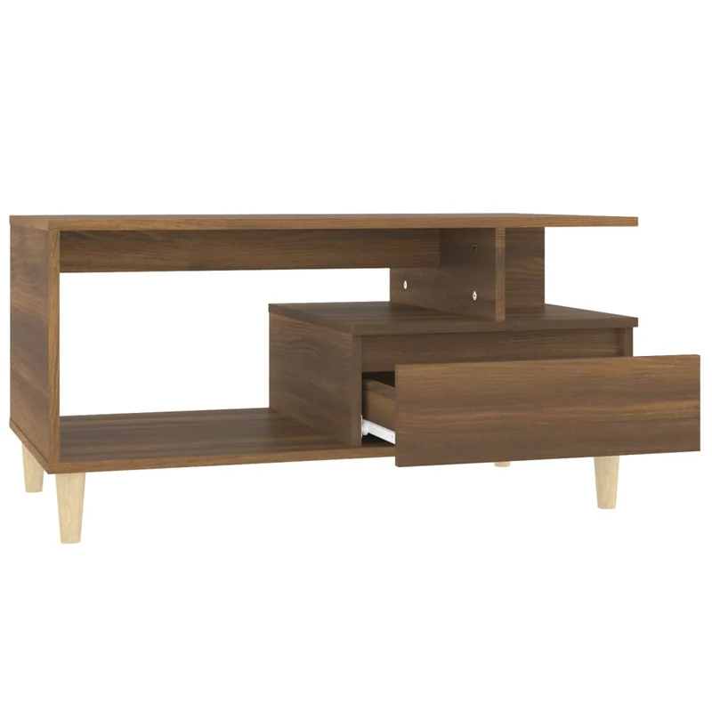 Table basse avec compartiments ouverts et tiroir design moderne 90 x 49 x 45 cm bois d'ingénierie marron DEC038781