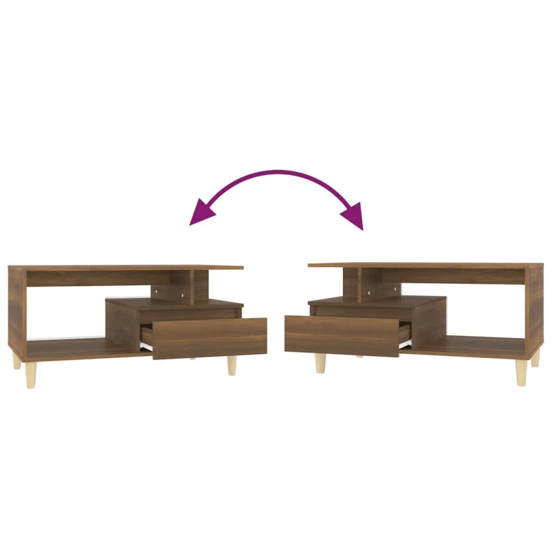 Table basse avec compartiments ouverts et tiroir design moderne 90 x 49 x 45 cm bois d'ingénierie marron DEC038781