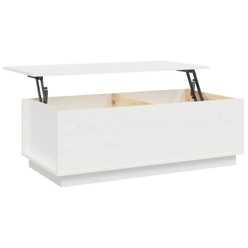 Table basse de salon avec plateau relevable design moderne 100 x 50 x 35 cm bois massif de pin blanc DEC037784
