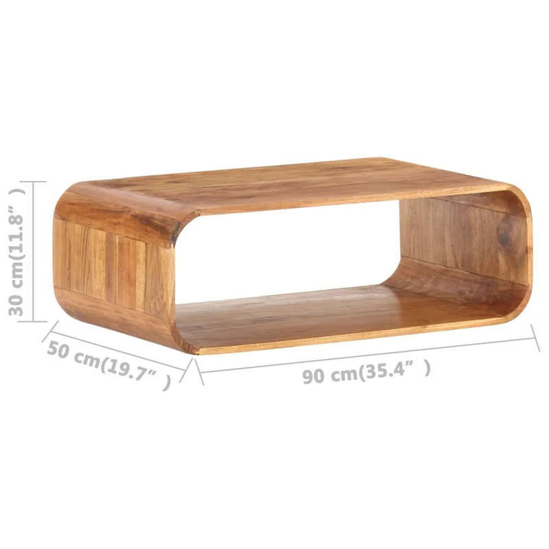 Table basse de salon design rustique vintage 90 x 50 x 30 cm bois d'acacia avec finition couleur miel DEC037218