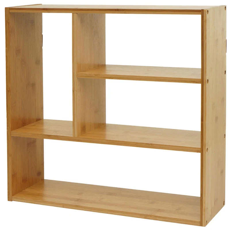 Étagère murale suspendue avec 4 compartiments en bambou 50x50x15 cm 04_0008682