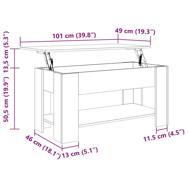 Table basse avec plateau relevable 101 x 49 x 52 cm bois d'ingénierie gris DEC039970