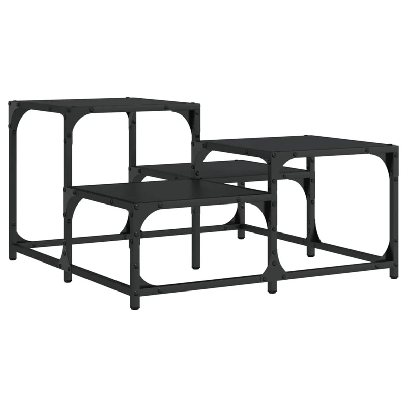 Table basse différentes hauteurs design industriel 68 x 68 x 40 cm bois d'ingénierie noir et métal DEC039736