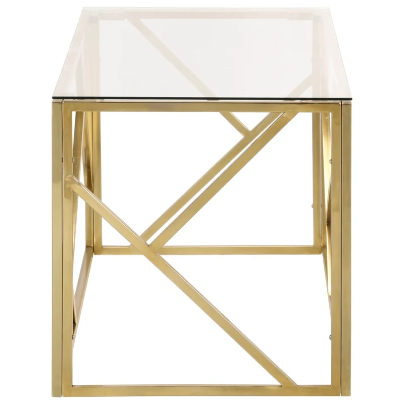 Table basse design moderne et élégant en cier inoxydable doré et verre trempé DEC039119