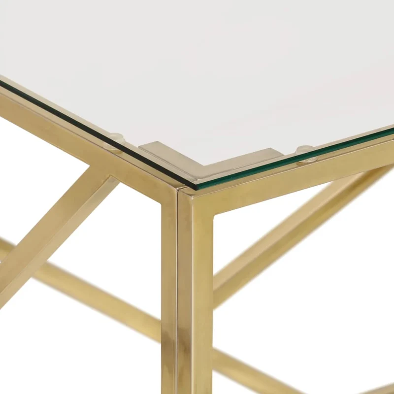 Table basse design moderne et élégant en cier inoxydable doré et verre trempé DEC039119