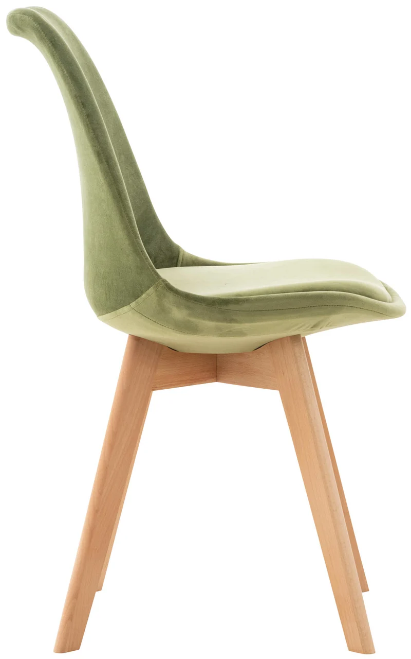 Lot de 4 chaises de salle à manger design scandinave en tissu velours vert clair pieds bois clair CDS10384