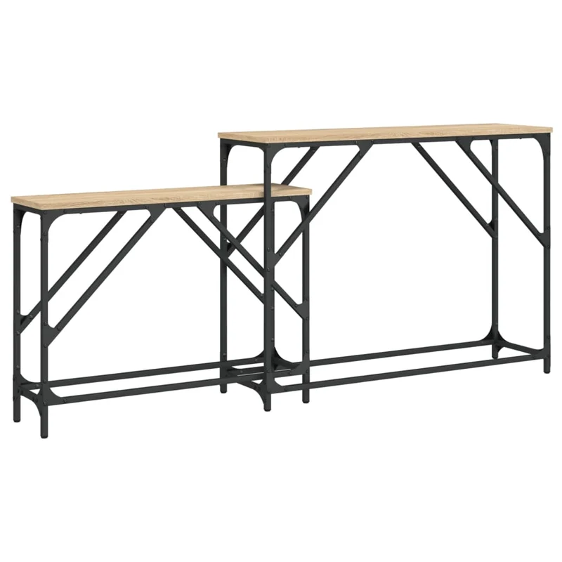 Lot de 2 tables d'appoint console en bois d'ingénierie et métal DEC032603