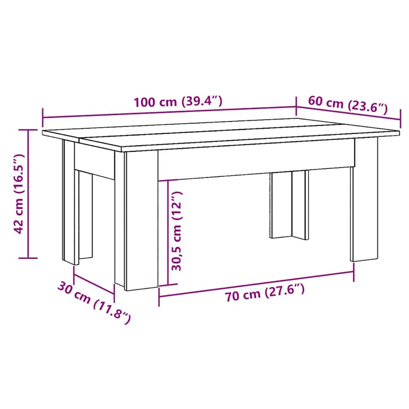 Table basse design moderne sobre 100 x 60 x 42 cm bois d'ingénierie gris DEC039967