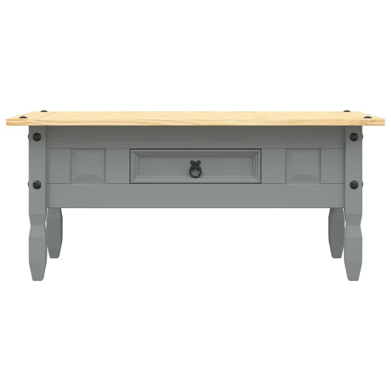 Table basse avec tiroir design classique rustique 100 x 55 x 44 cm bois de pin gris DEC039908