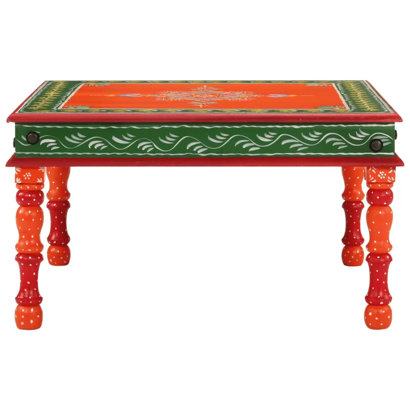 Table basse design artisanal rétro et décoratif en bois de manguier massif peint à la main orange DEC039904