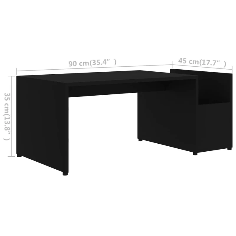 Table basse avec compartiment latéral design moderne et contemporaine 90 x 45 x 35 cm bois d’ingénierie noir DEC039810