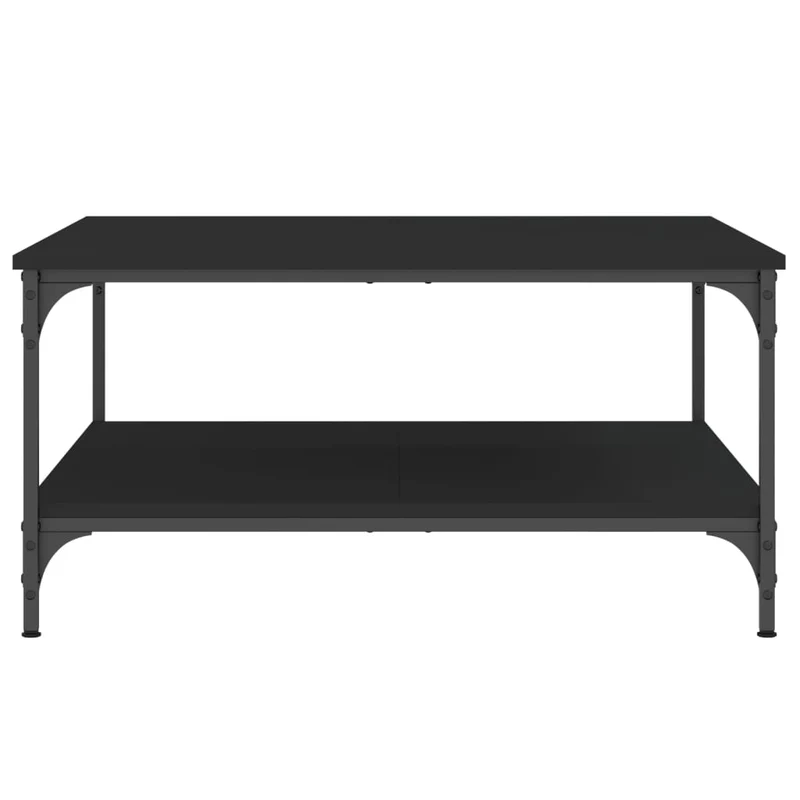 Table basse avec étagères design industriel 80 x 80 x 40 cm bois d'ingénierie noir et fer DEC039789