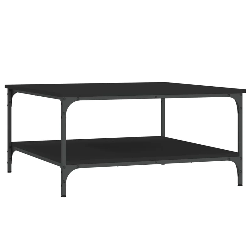 Table basse avec étagères design industriel 80 x 80 x 40 cm bois d'ingénierie noir et fer DEC039789