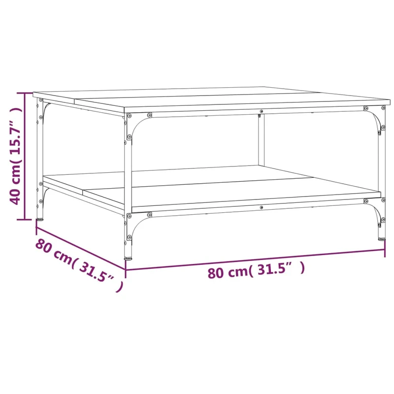 Table basse avec étagères design industriel 80 x 80 x 40 cm bois d'ingénierie noir et fer DEC039789