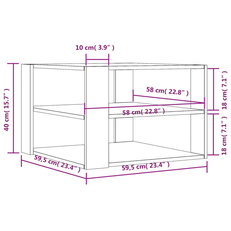 Table basse avec étagères design moderne et contemporaine 59,5 x 59,5 x 40 cm bois d'ingénierie noir DEC039697