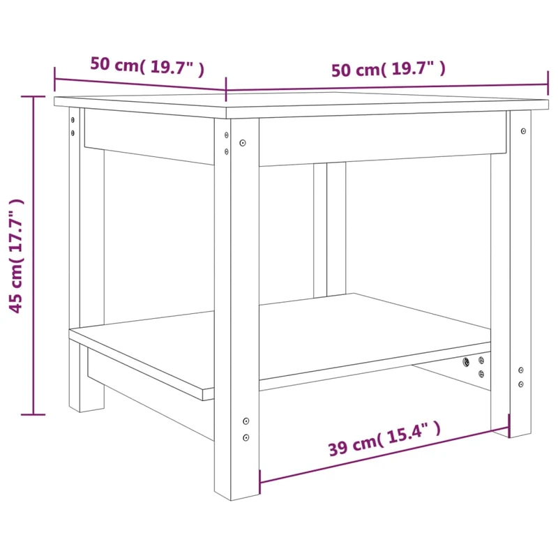 Table d'appoint table de chevet design intemporel 50 x 50 x 45 cm bois massif de pin blanc DEC037888