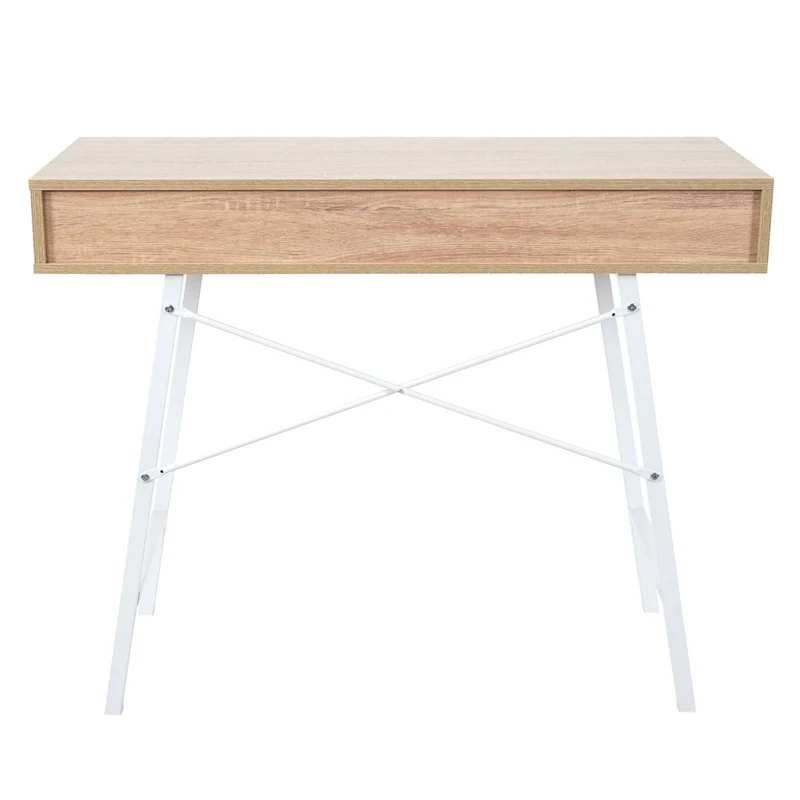 Table d'appoint bureau console avec tiroirs 100x40 cm blanc brun naturel design scandinave 04_0005053