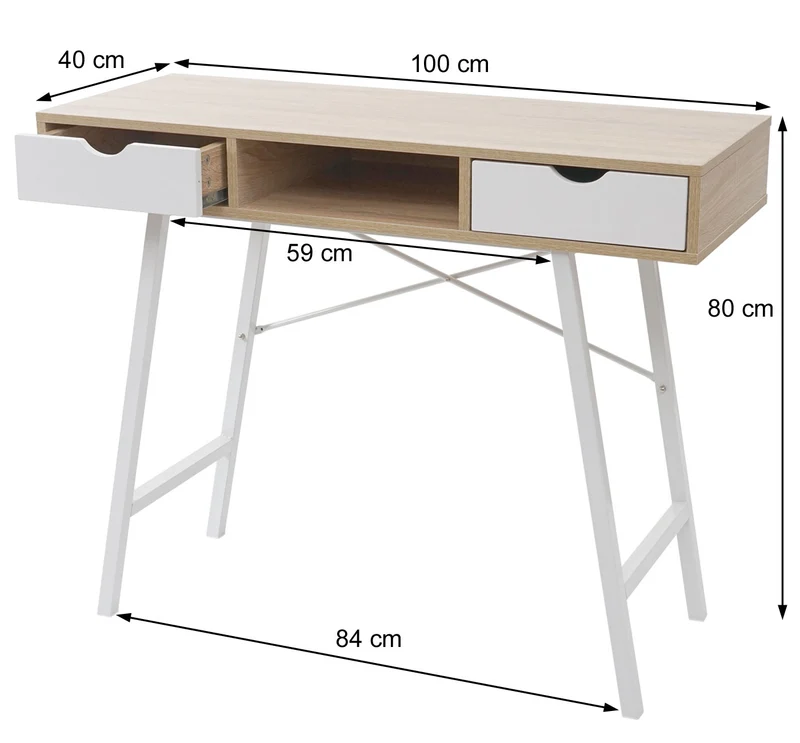 Table d'appoint bureau console avec tiroirs 100x40 cm blanc brun naturel design scandinave 04_0005053