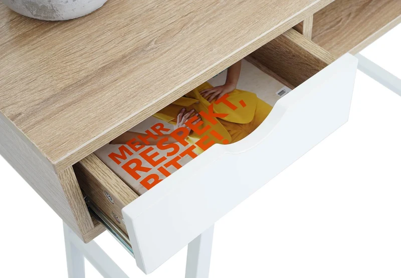 Table d'appoint bureau console avec tiroirs 100x40 cm blanc brun naturel design scandinave 04_0005053