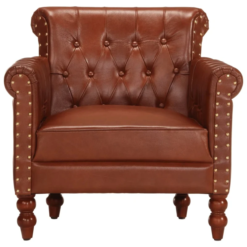 Fauteuil lounge design et moderne en cuir de chèvre véritable marron DEC028633