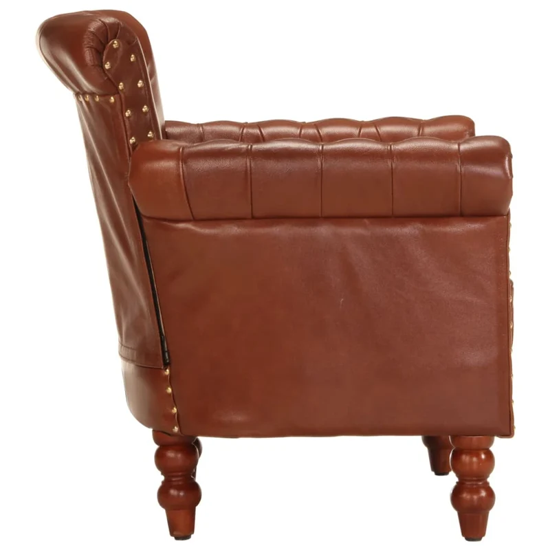 Fauteuil lounge design et moderne en cuir de chèvre véritable marron DEC028633