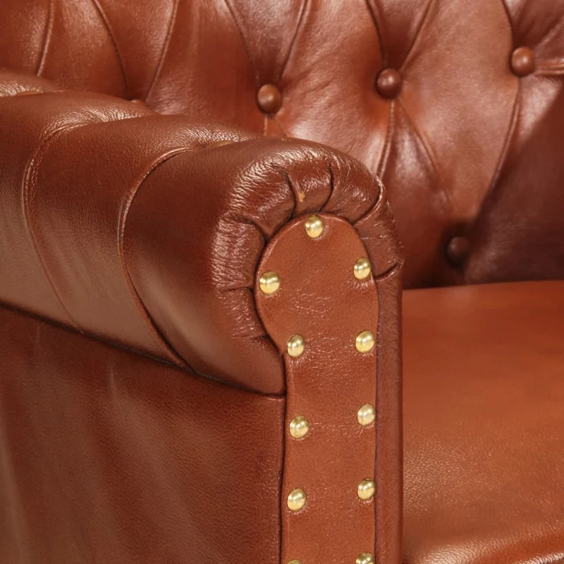 Fauteuil lounge design et moderne en cuir de chèvre véritable marron DEC028633