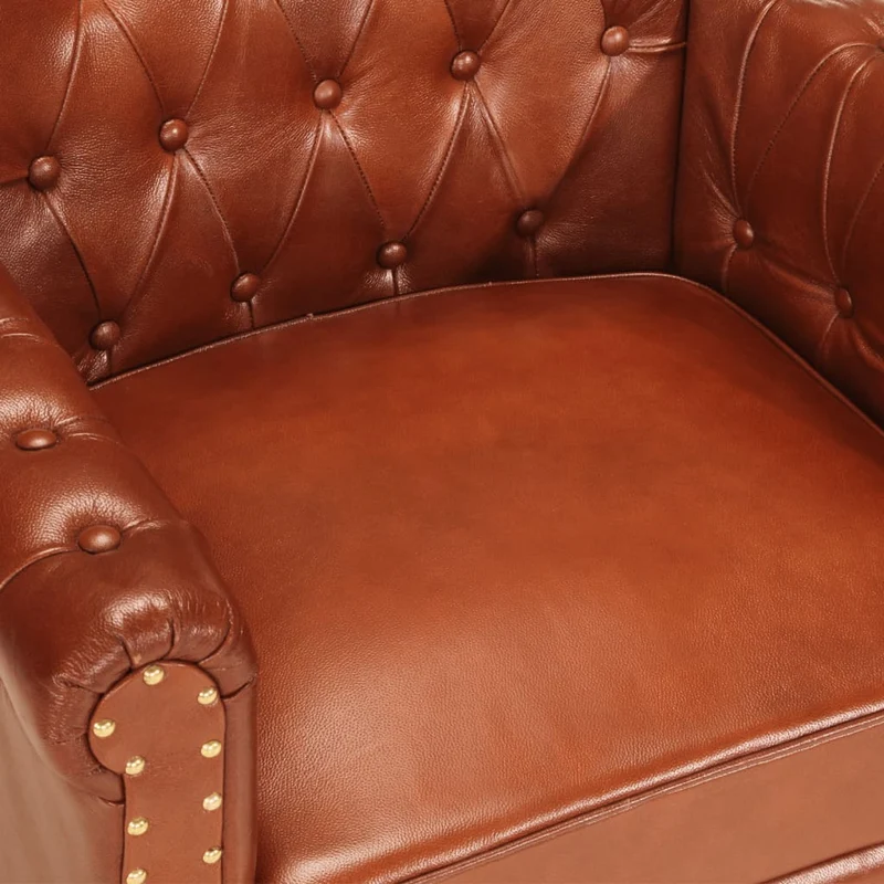 Fauteuil lounge design et moderne en cuir de chèvre véritable marron DEC028633