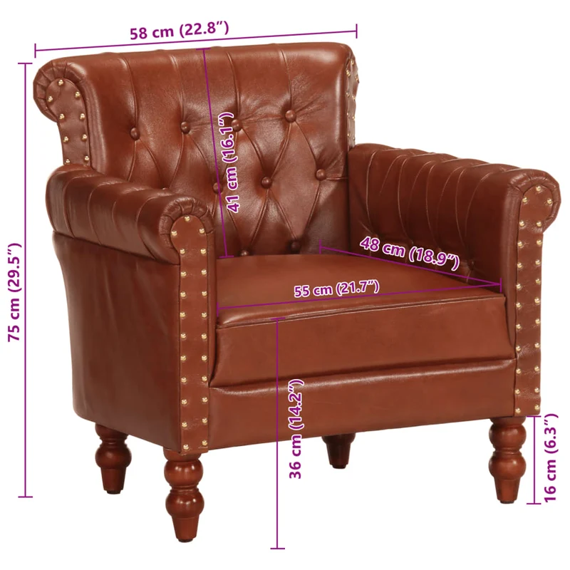 Fauteuil lounge design et moderne en cuir de chèvre véritable marron DEC028633
