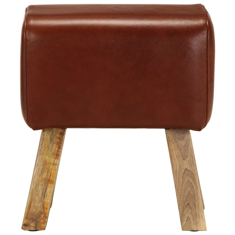 Banc saut de cheval tabouret 38 cm en cuir véritable marron et manguier brun DEC025011