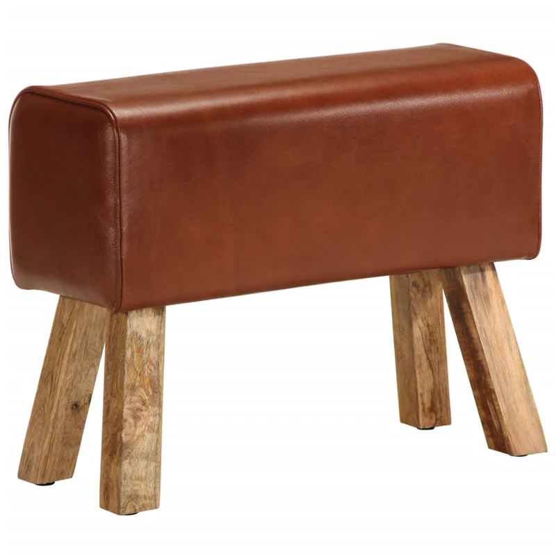 Banc tabouret design saut de cheval 58 cm en cuir véritable et manguier brun DEC025013