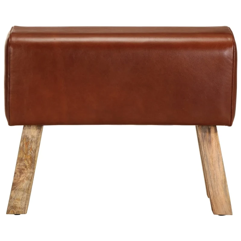 Banc tabouret design saut de cheval 58 cm en cuir véritable et manguier brun DEC025013