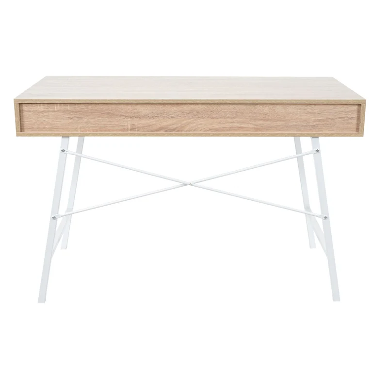Bureau table d'ordinateur design scandinave avec 2 tiroirs 120x60cm en MDF blanc et brun naturel 04_0001440