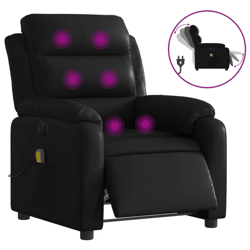 Fauteuil de relaxation TV fonction massage inclinable électrique 6 points de massage en PVC noir DEC027210