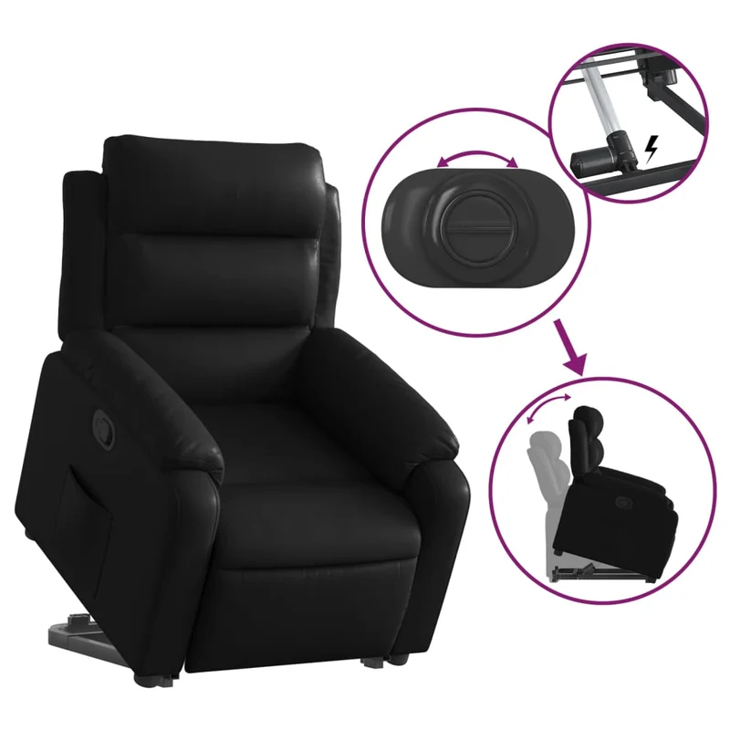 Fauteuil relax TV rembourrage confortable fonction de levage électrique en PVC noir DEC028069
