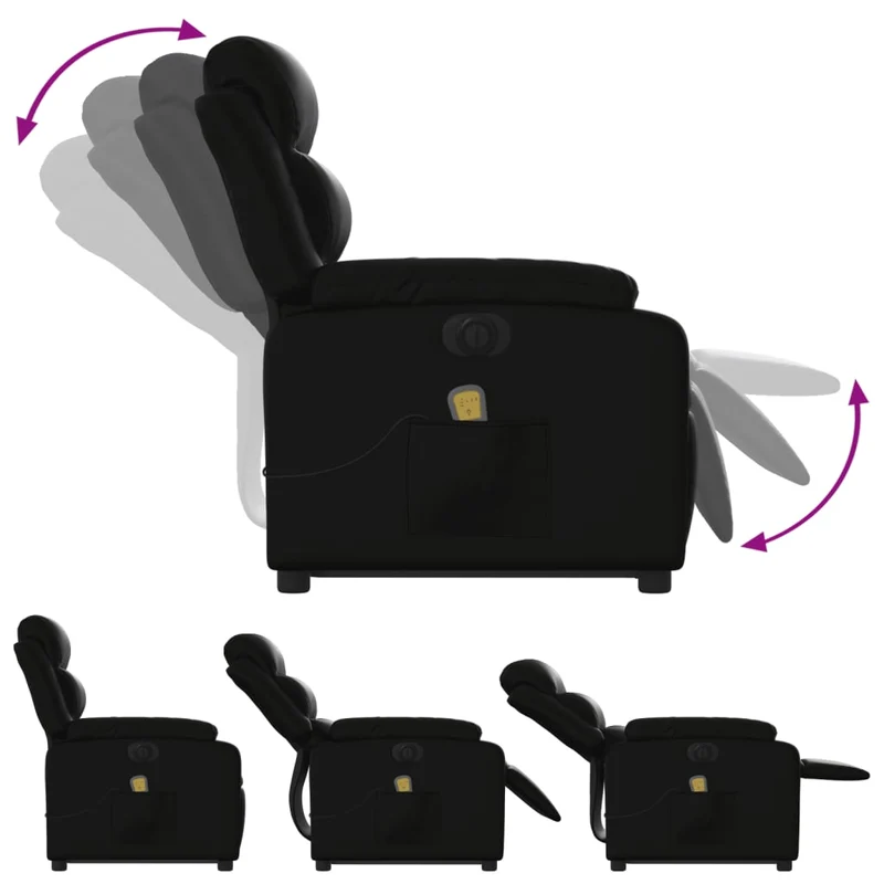 Fauteuil de relaxation fonction massage et inclinable levage électrique en PVC noir DEC027798