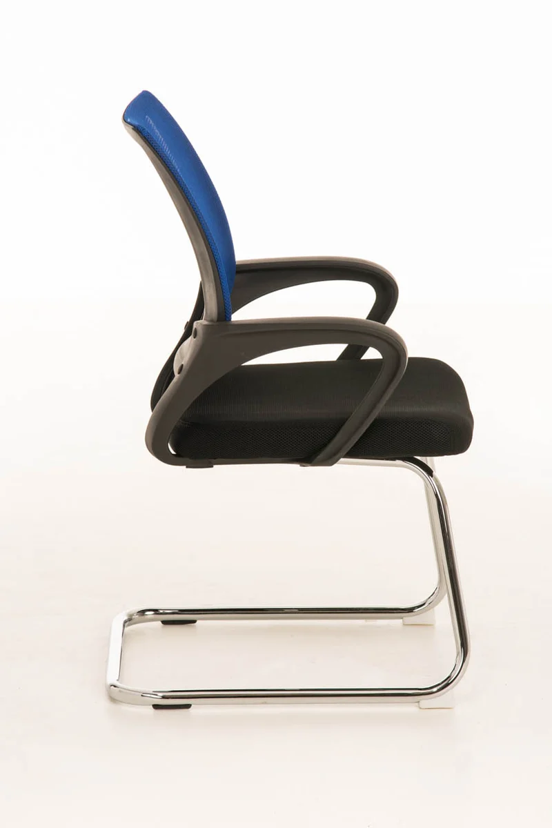 Chaise de bureau reception sans roulettes dossier en maille avec accoudoirs bleu BUR10501