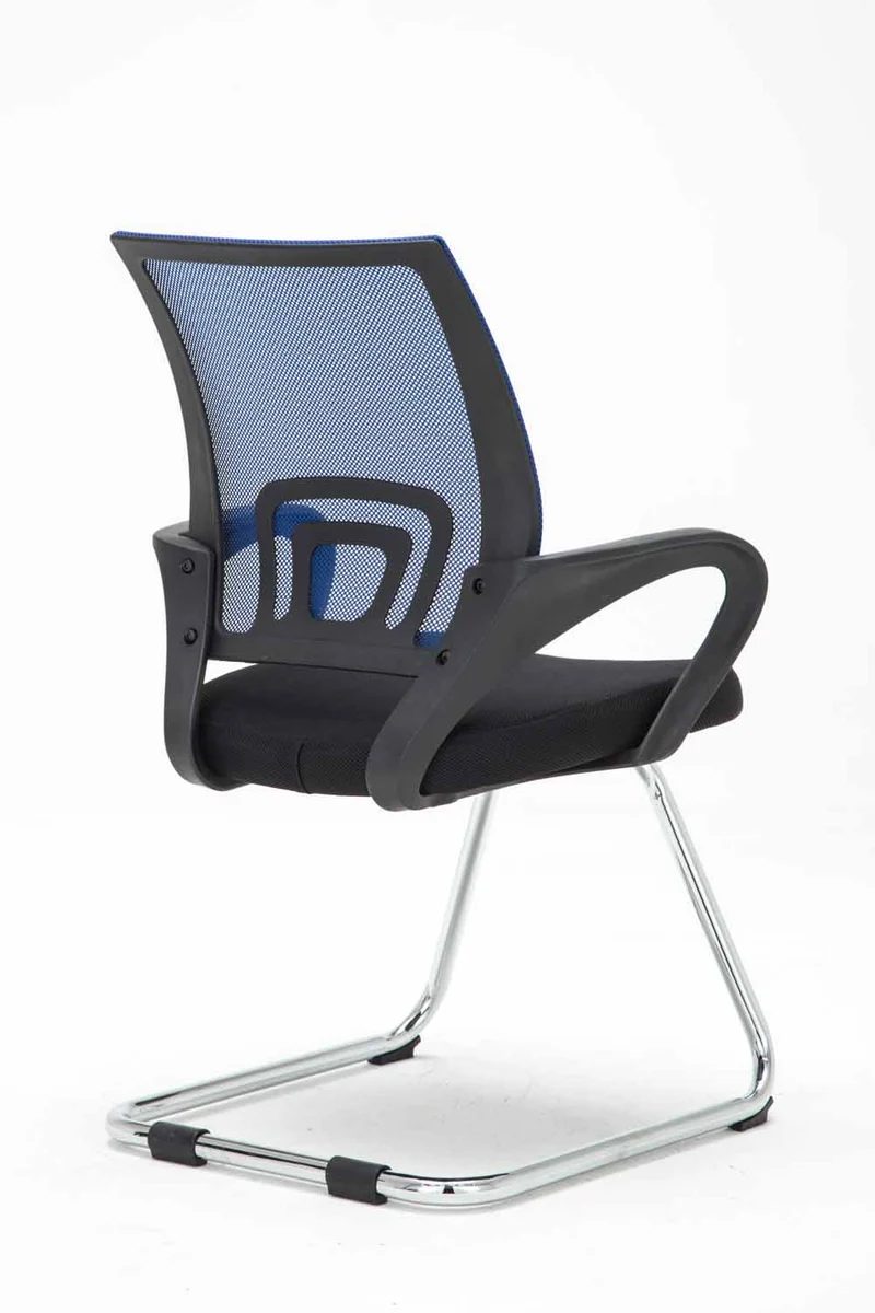 Chaise de bureau reception sans roulettes dossier en maille avec accoudoirs bleu BUR10501