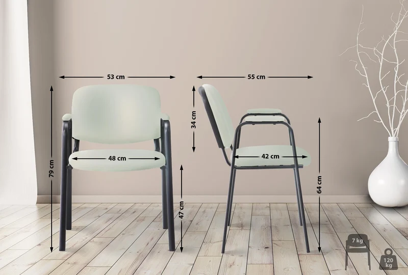 Chaise visiteur avec accoudoirs intégrés zone d'attente en PVC crème piètement à 4 pieds en métal noir 10_0003380