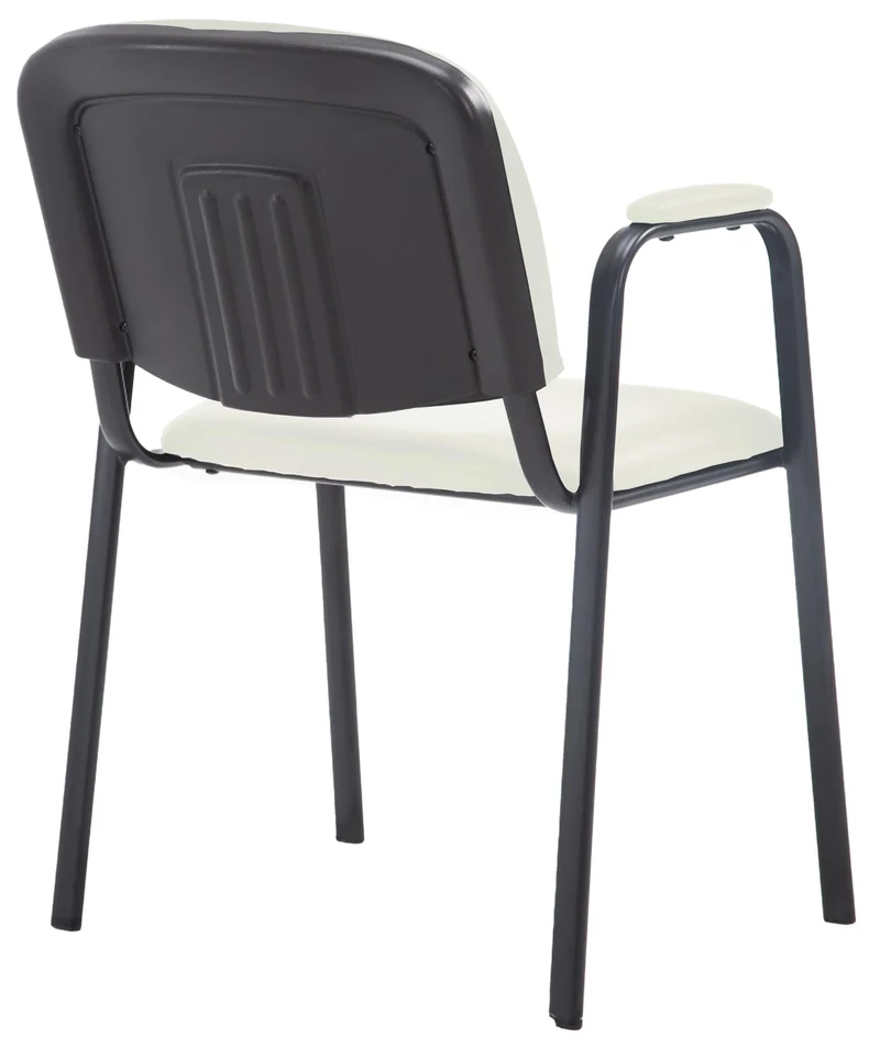 Chaise visiteur avec accoudoirs intégrés zone d'attente en PVC crème piètement à 4 pieds en métal noir 10_0003380