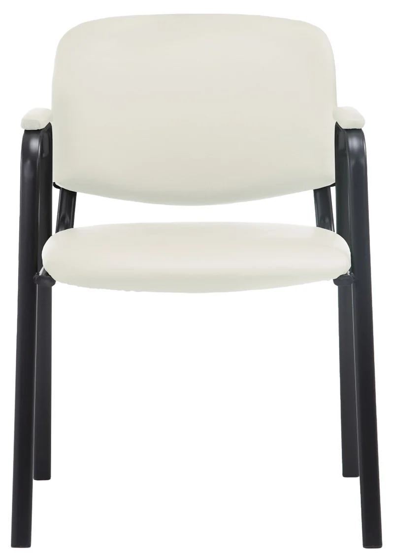 Chaise visiteur avec accoudoirs intégrés zone d'attente en PVC crème piètement à 4 pieds en métal noir 10_0003380