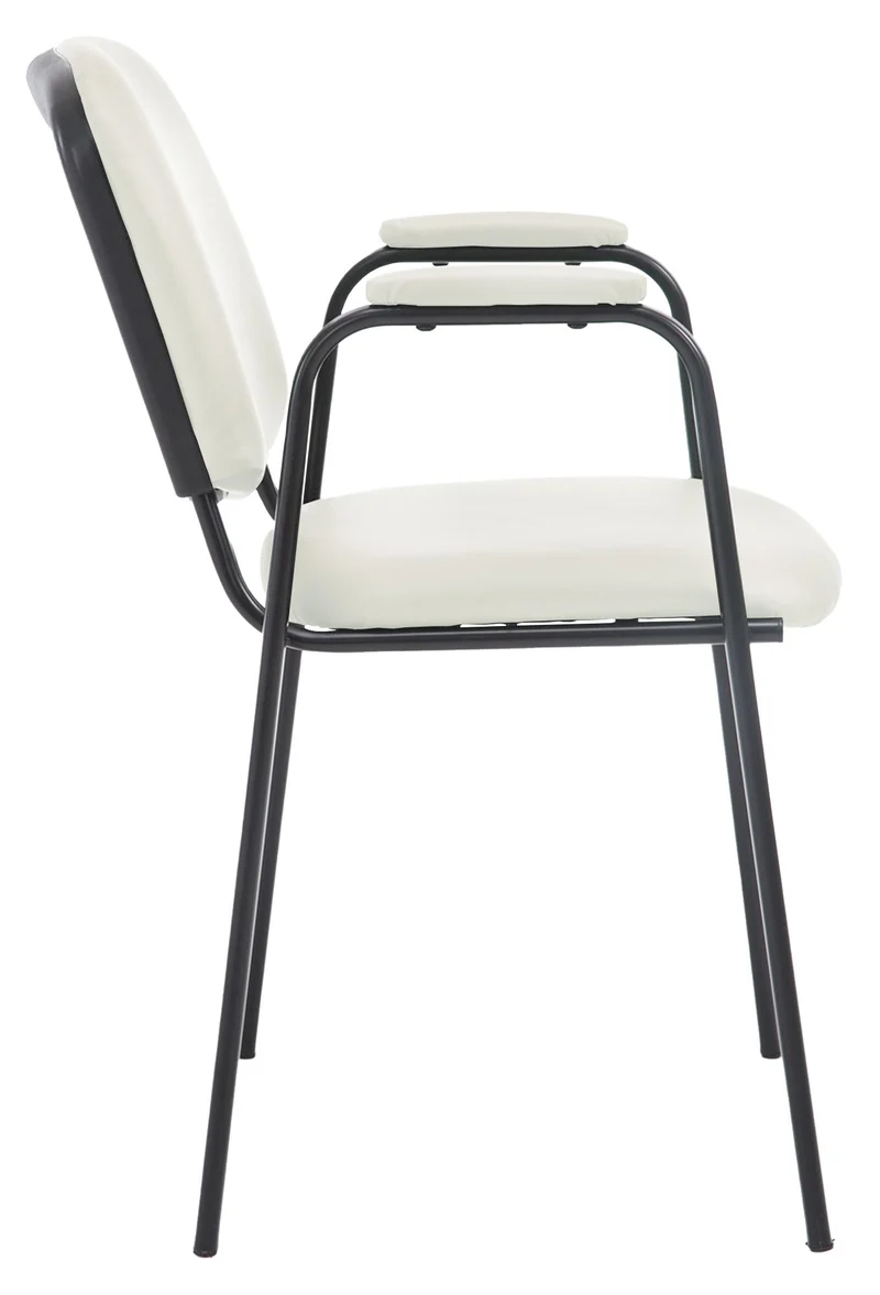 Chaise visiteur avec accoudoirs intégrés zone d'attente en PVC crème piètement à 4 pieds en métal noir 10_0003380