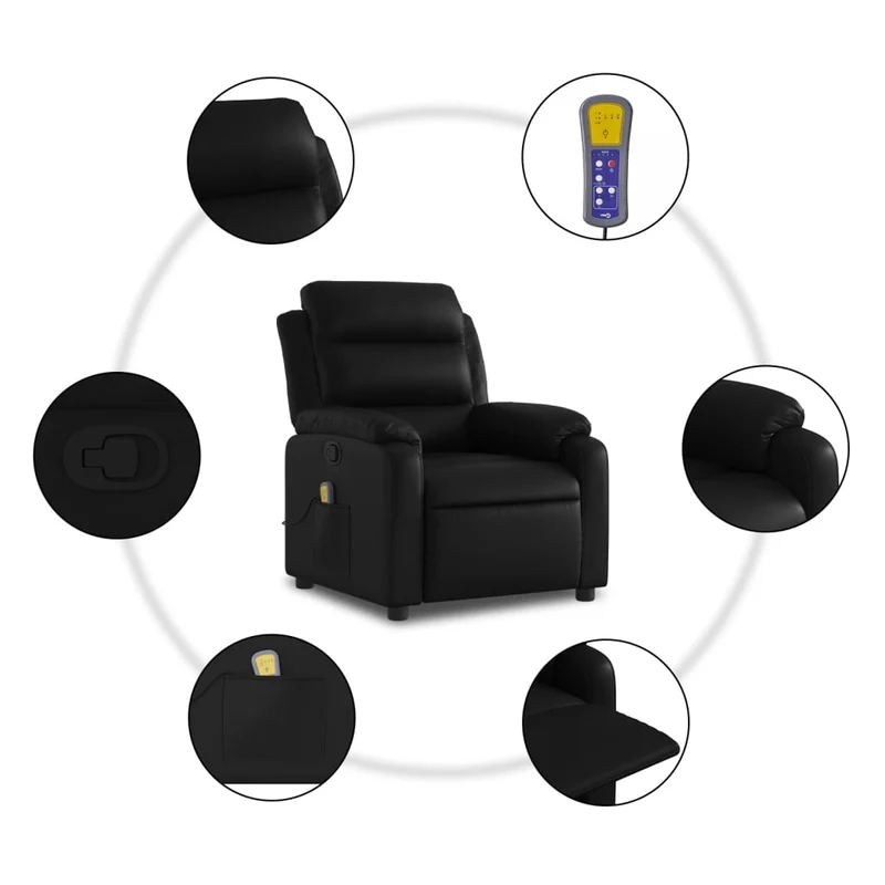 Fauteuil de relaxation TV fonction massage inclinable 6 points de massage en PVC noir DEC027031