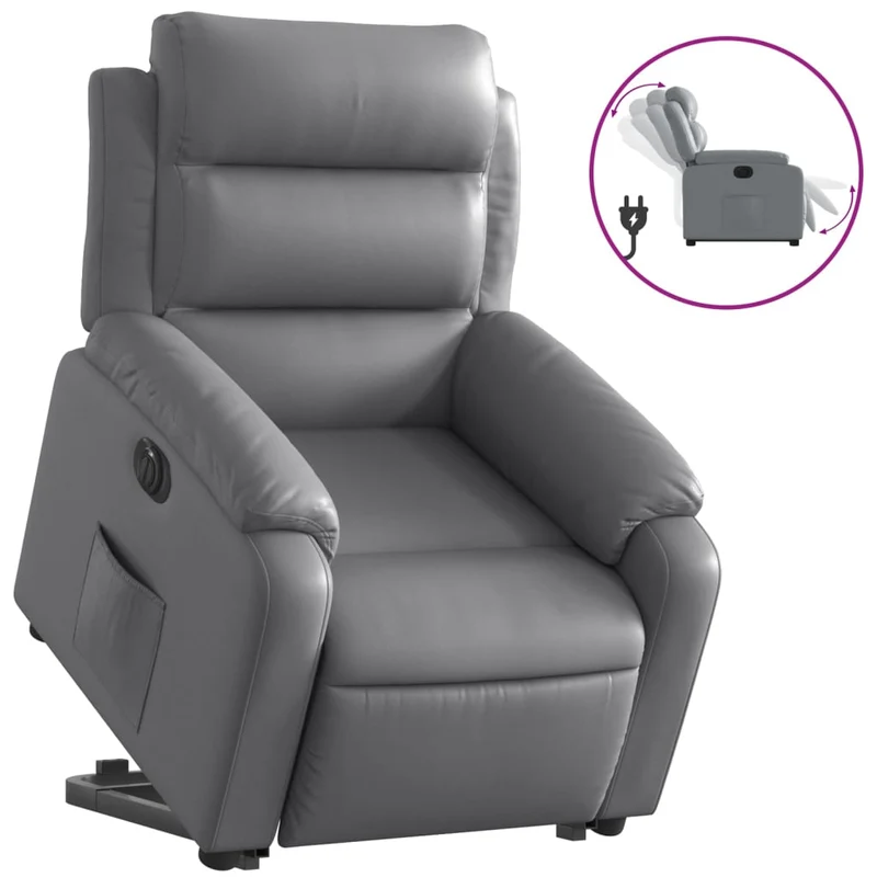 Fauteuil relax TV fonction de levage électrique très confortable en PVC gris DEC028386