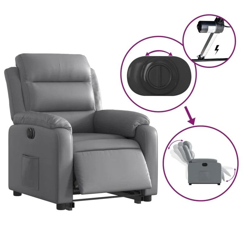 Fauteuil relax TV fonction de levage électrique très confortable en PVC gris DEC028386