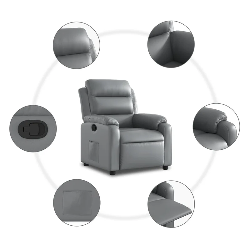 Fauteuil relax TV rembourrage confortable fonction d'inclinaison manuelle en PVC gris DEC027986