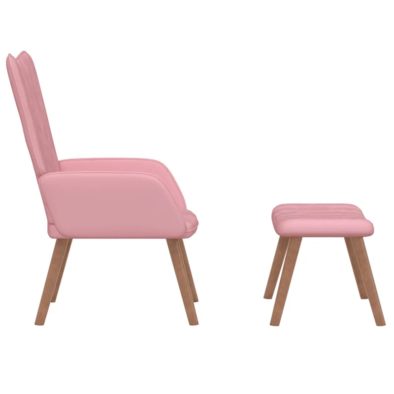 Fauteuil lounge chaise de canapé design moderne avec repose-pied en velours rose DEC026545