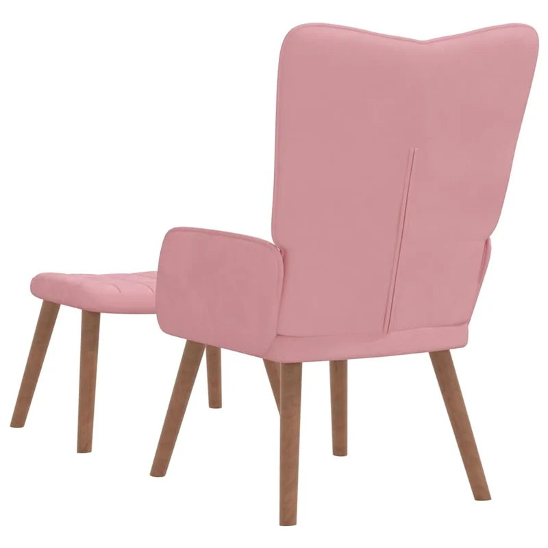 Fauteuil lounge chaise de canapé design moderne avec repose-pied en velours rose DEC026545