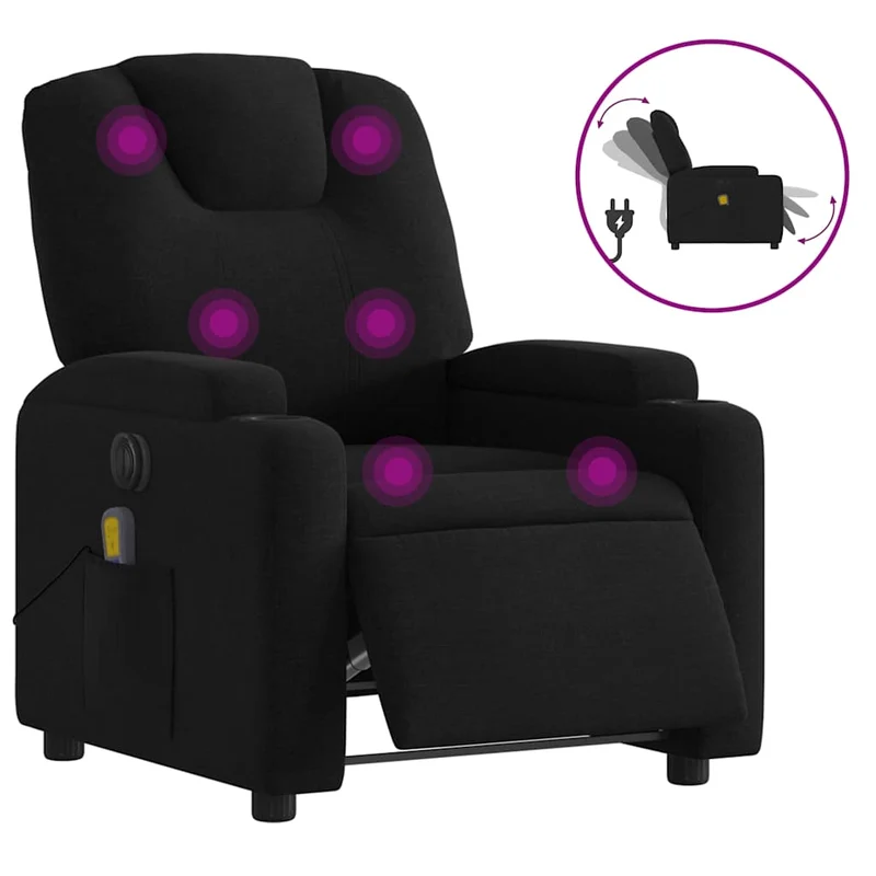 Fauteuil de relaxation TV fonction massage inclinable électrique 6 points de massage en tissu noir DEC027235
